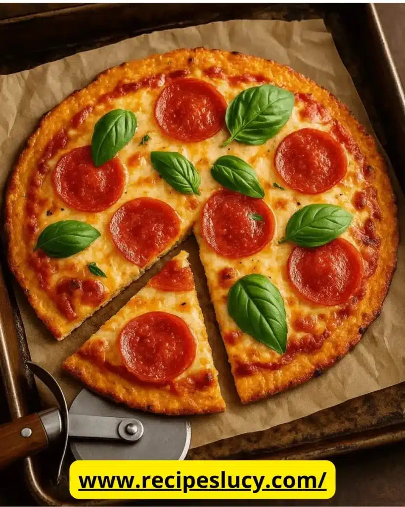 Canned chicken pizza crust topped with cheese and vegetables