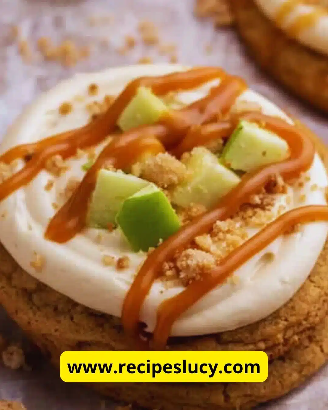 Delicious caramel apple cookies made from a Crumbl copycat recipe.