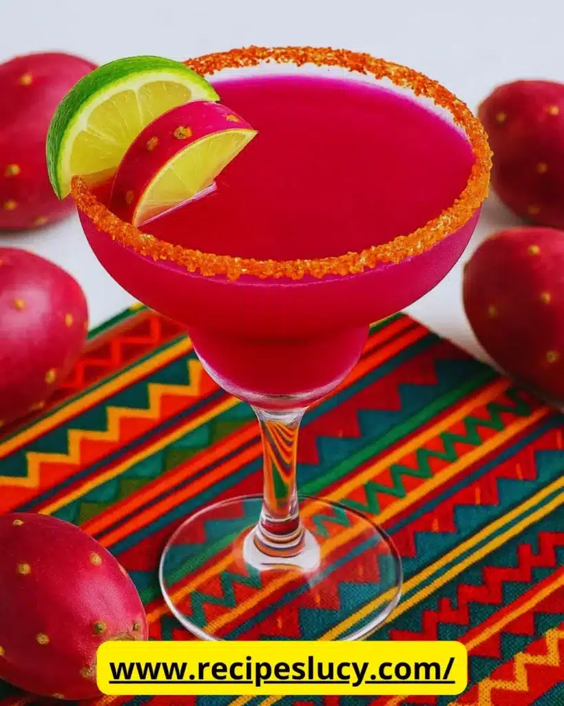 Delicious Prickly Pear Margarita garnished with lime and salt