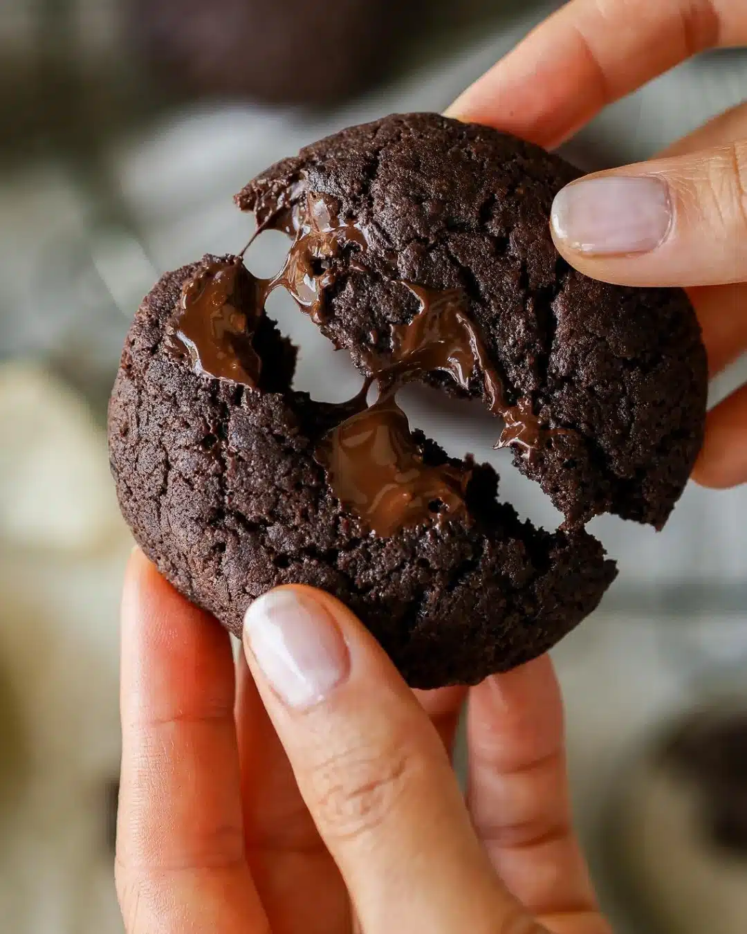 Freshly baked chocolate chip cookies on a cooling rack.