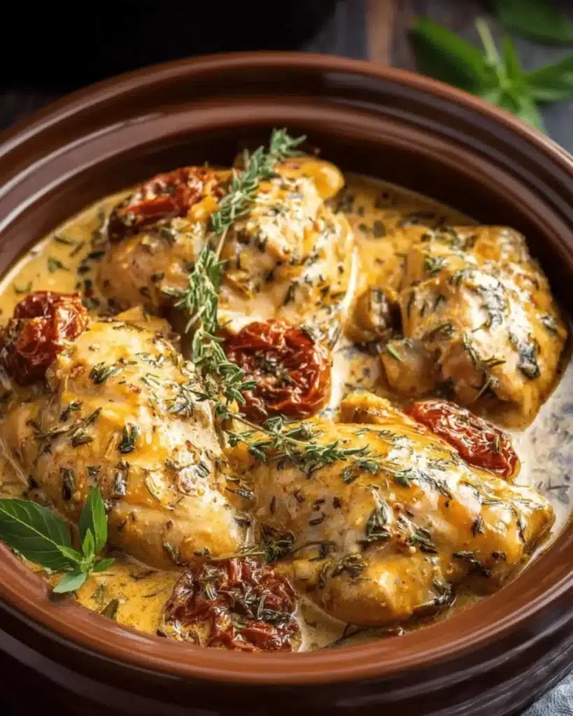Crockpot Marry Me Chicken recipe with creamy sauce and herbs