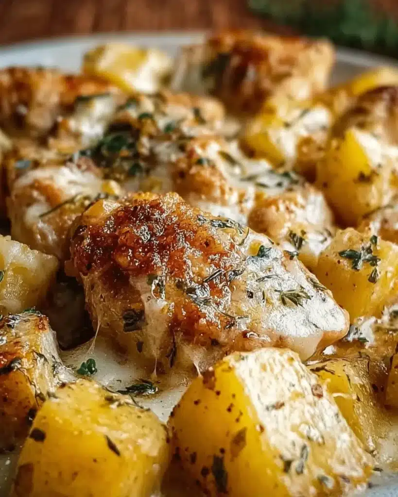 Delicious Garlic Parmesan Crockpot Chicken with Potatoes in a slow cooker