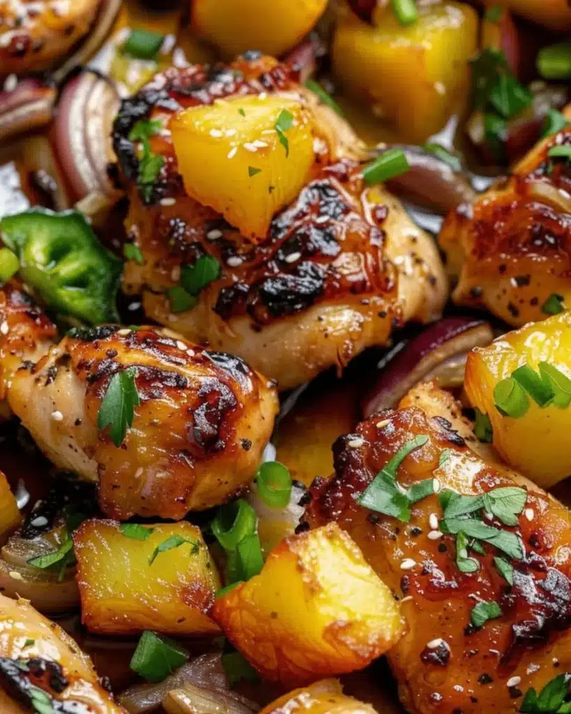 Hawaiian Chicken Sheet Pan with vibrant vegetables and delicious glaze
