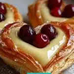 Heart-Shaped Puff Pastries with Custard & Cherries
