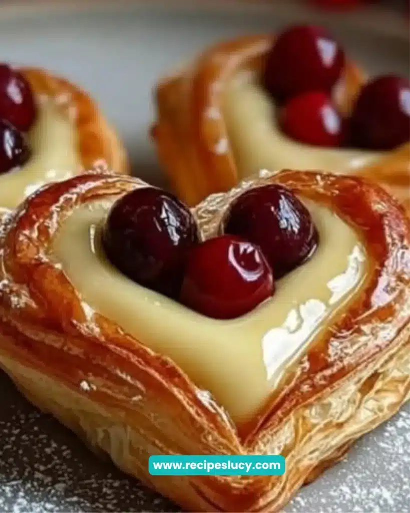 Heart-Shaped Puff Pastries with Custard & Cherries