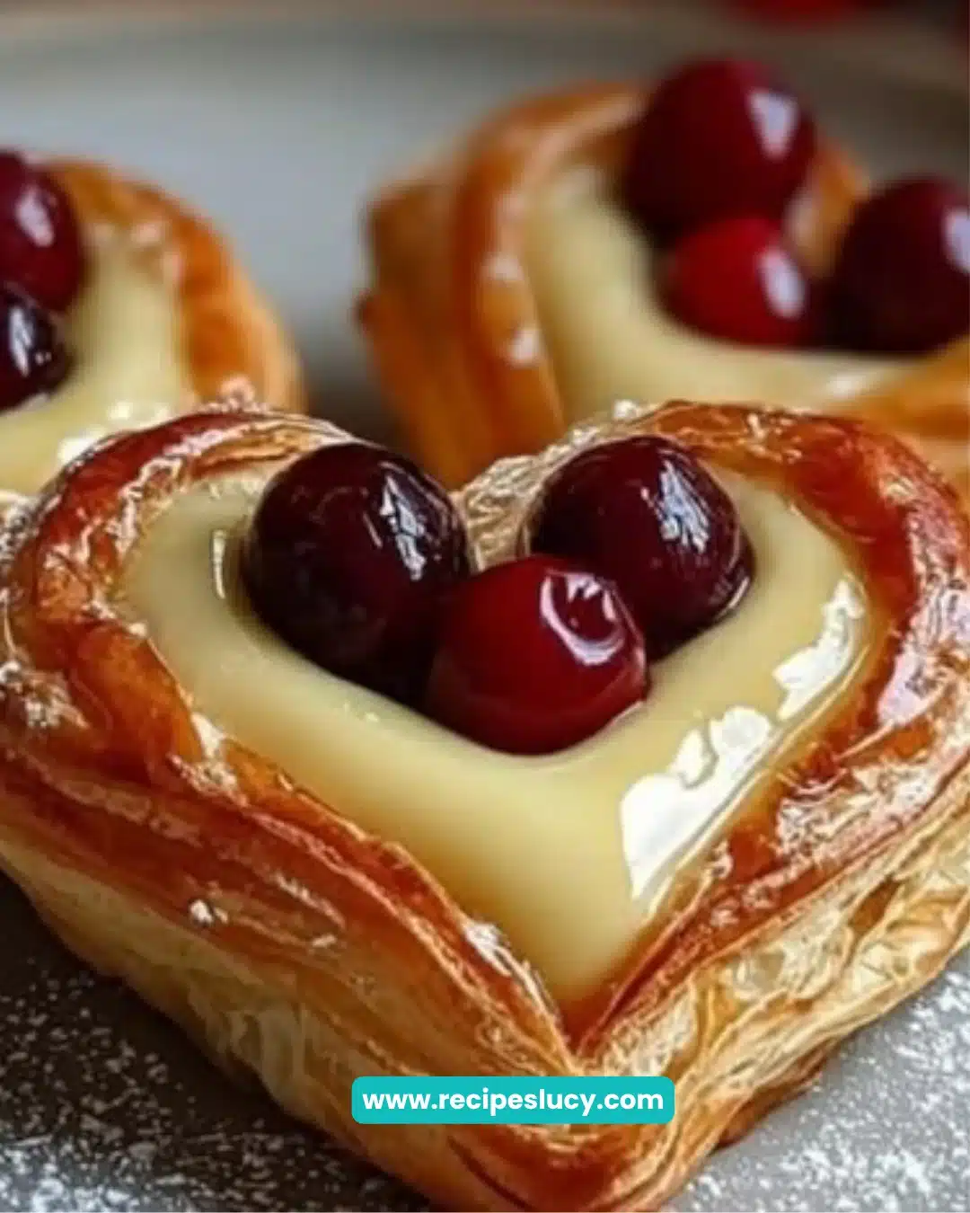 Heart-Shaped Puff Pastries with Custard & Cherries