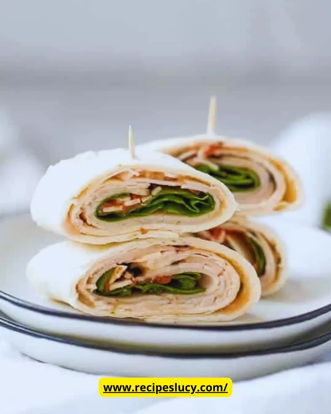 Plate of turkey pinwheels with fresh vegetables and tortillas