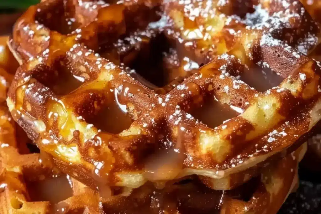 Delicious apple fritter waffle donuts served on a plate