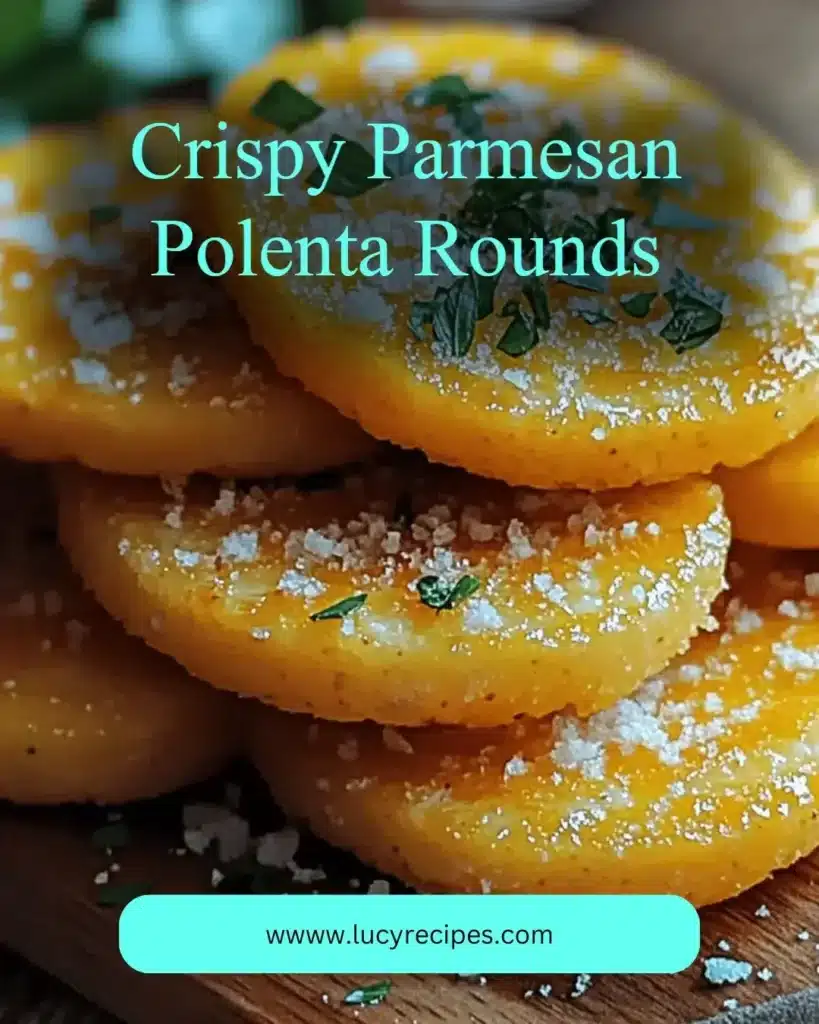 Crispy Parmesan Polenta Rounds served on a plate, garnished with herbs.