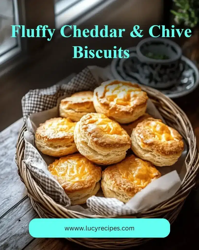 Fluffy cheddar and chive biscuits displayed on a plate