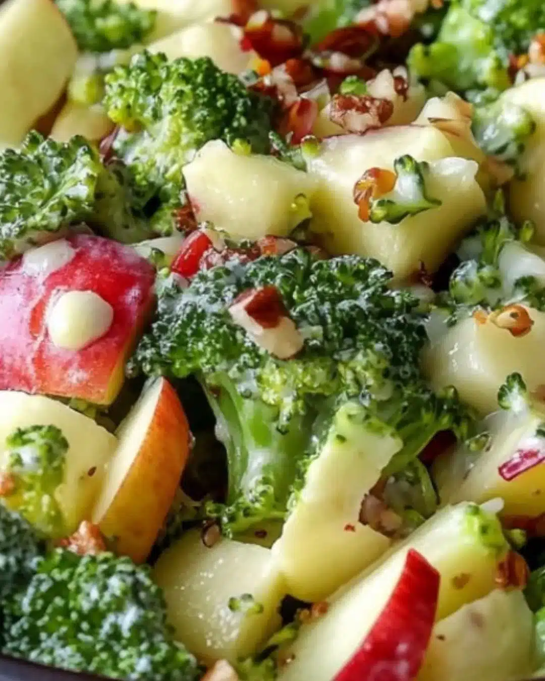 Colorful Honeycrisp apple salad with broccoli and other fresh ingredients.