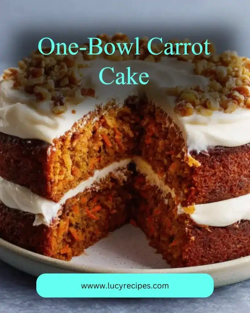 Delicious one-bowl carrot cake topped with cream cheese frosting