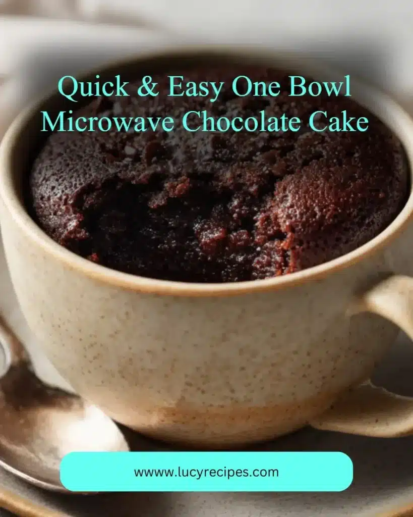 One bowl microwave chocolate cake topped with chocolate icing
