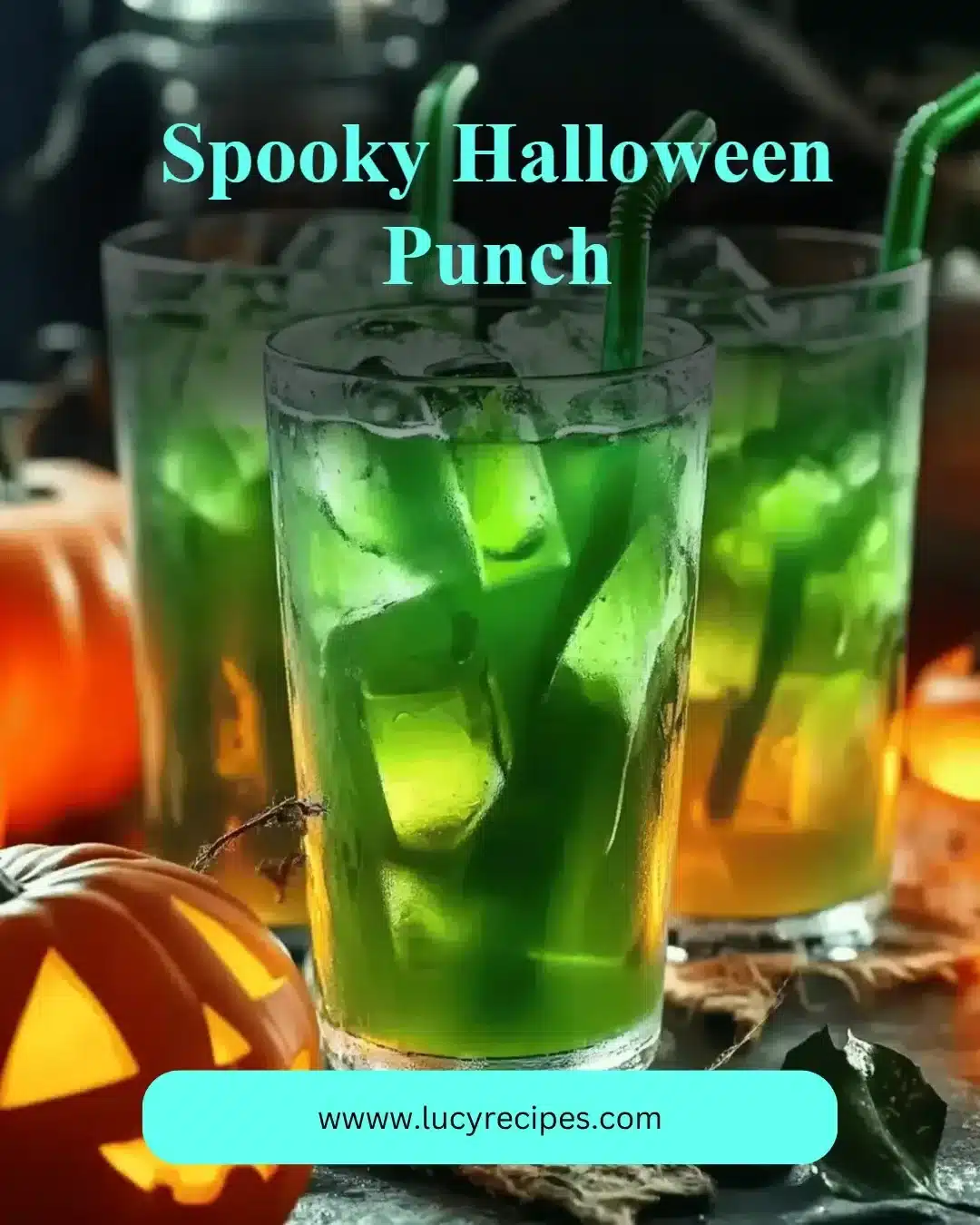Spooky Halloween Punch in a spooky-themed glass with decorations.