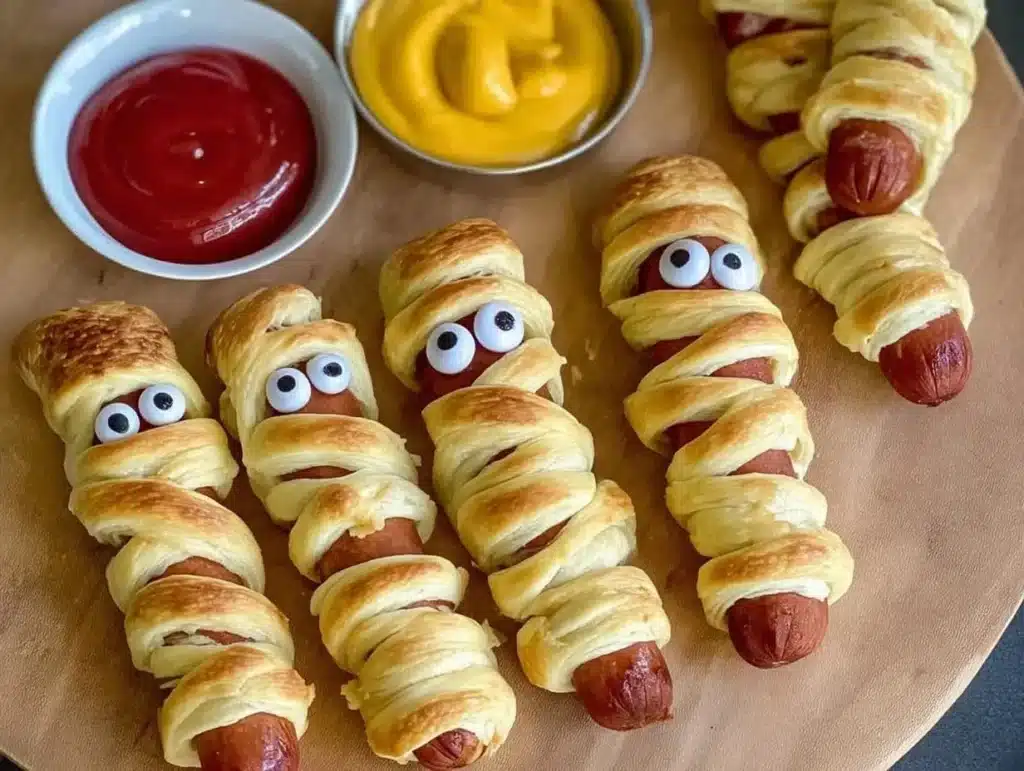 Crescent Roll Mummy Dogs served as a fun Halloween snack for kids.