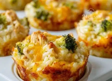 Broccoli and chicken rice cups served on a plate