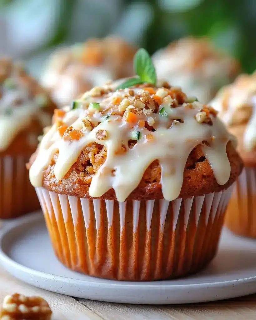 Carrot cake zucchini muffins neatly arranged on a plate