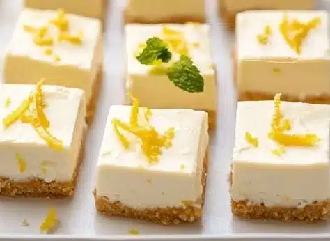 High-protein lemon cheesecake bites on a plate