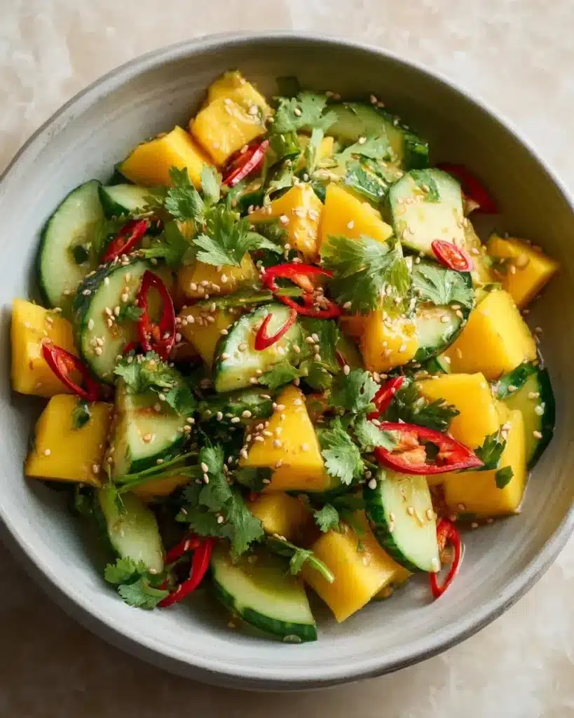 Thai mango cucumber salad with vibrant colors and fresh ingredients.