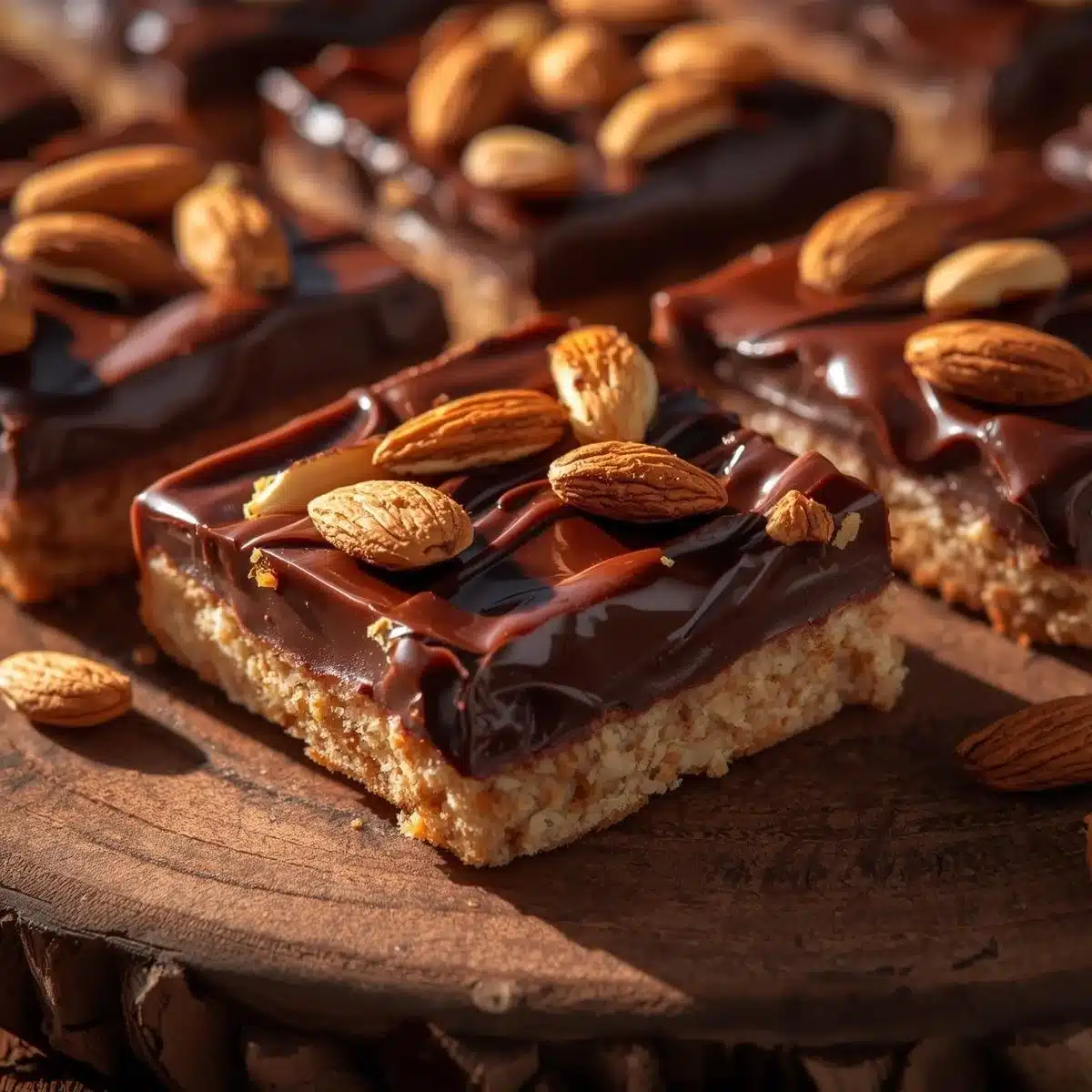 Delicious Almond Joy Cookie Bars topped with chocolate and coconut.