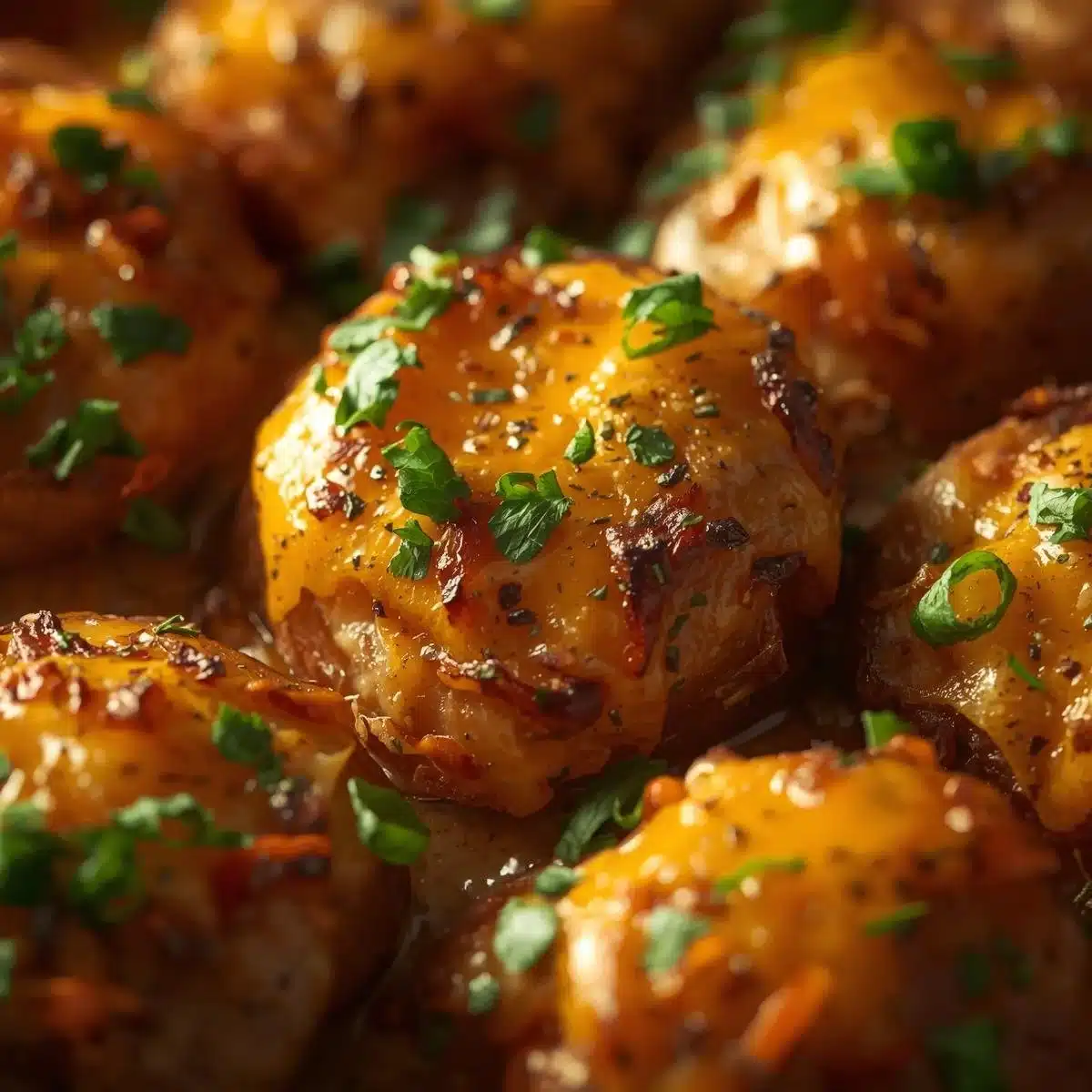 Delicious cheesy ranch potatoes topped with cheese and herbs.