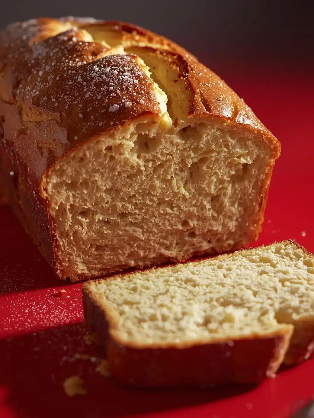 Sliced Christmas Eggnog Bread with festive decorations