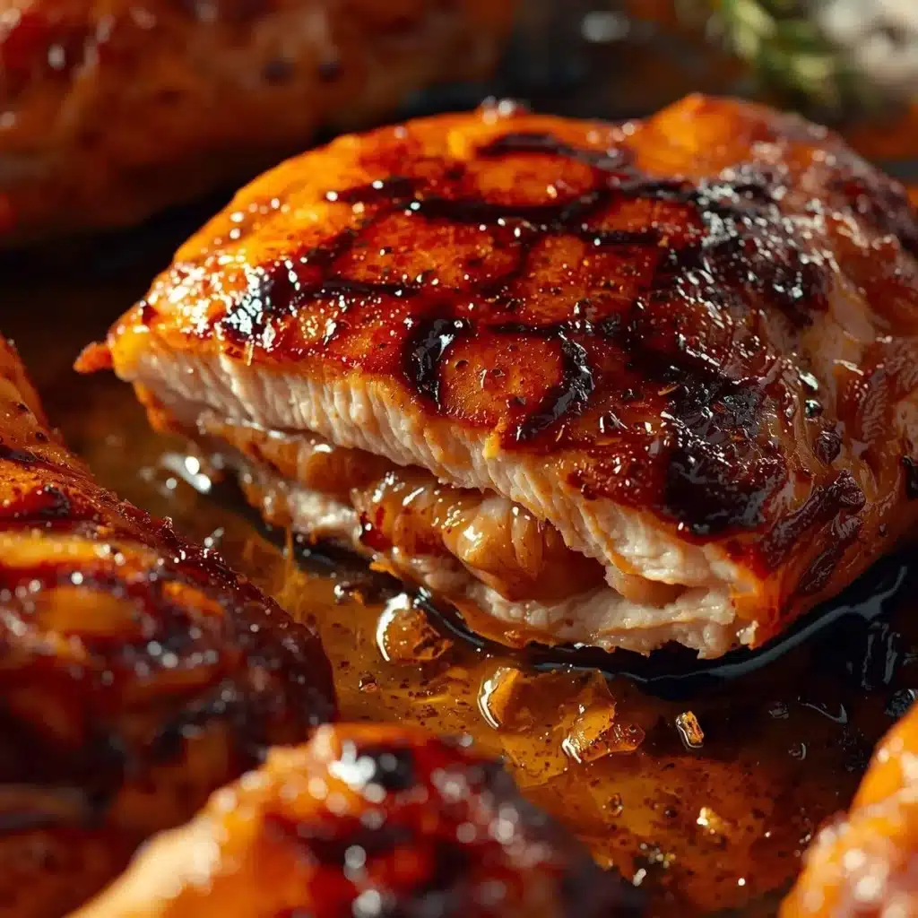 Juicy baked chicken breast garnished with herbs on a plate.