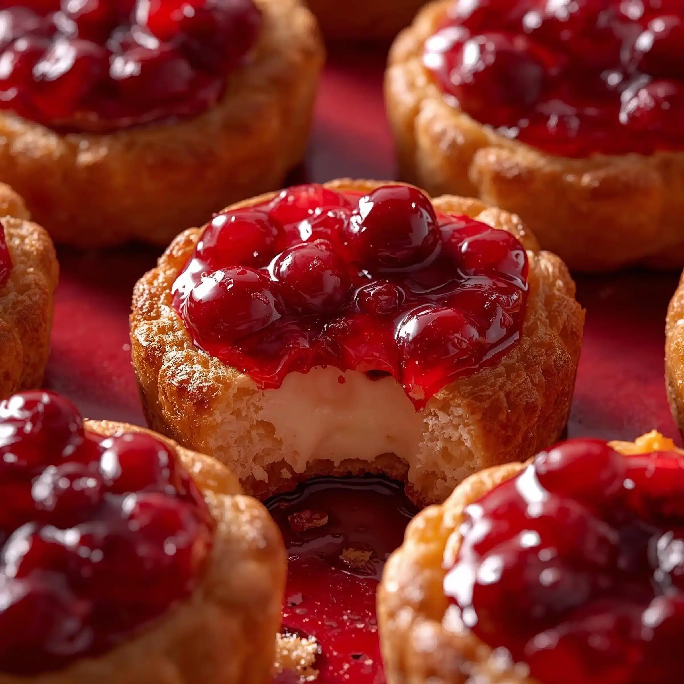 Baked cranberry brie bites appetizer on a serving platter.