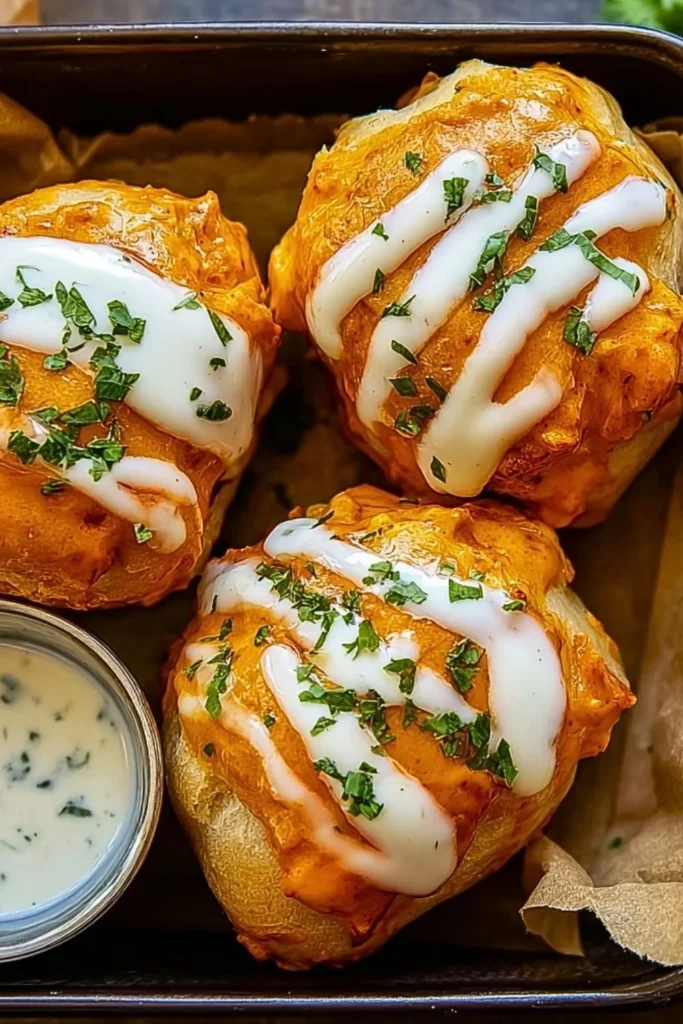 Buffalo Chicken Bombs ready to be served on a platter