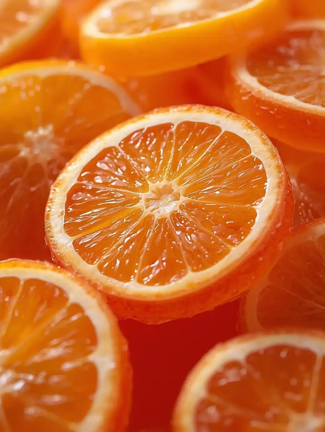 Delicious candied orange slices on a white plate