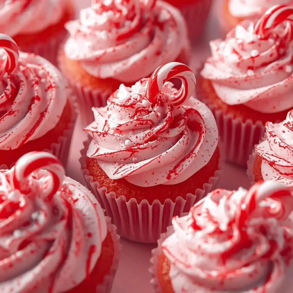 Delicious candy cane peppermint cupcakes with festive frosting and sprinkles.