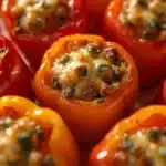 Cheese and herb stuffed mini peppers on a platter, ready to serve.