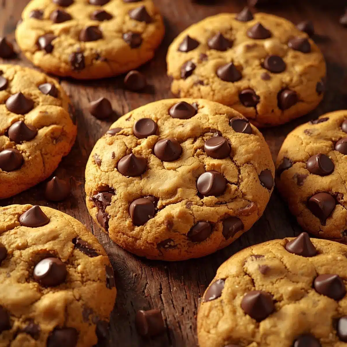 Freshly baked chocolate chip cookies on a cooling rack