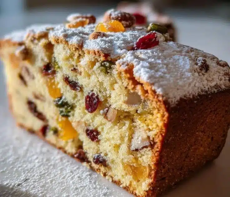 Festive Christmas Cake decorated with icing and seasonal fruits