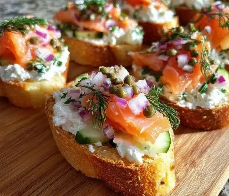 A platter of delicious Christmas canapés with festive garnishes.