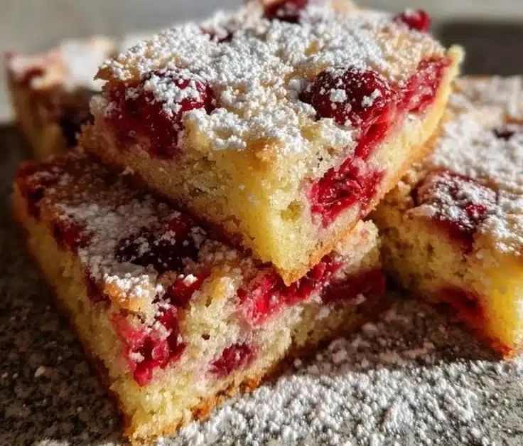 Deliciously festive Christmas Cherry Bars topped with sweet cherry filling.