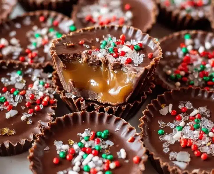 Delicious Christmas chocolate caramel cups for festive treats