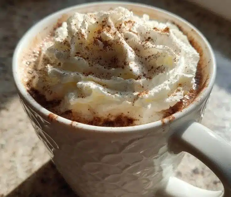 Festive Christmas Coffee in a cozy holiday setting, decorated with ornaments.