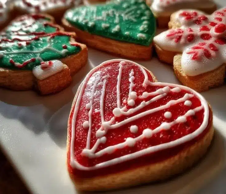 Decorative Christmas cookies with colorful icing for holiday celebrations