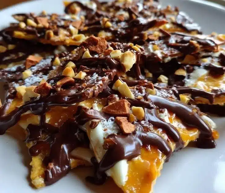 Delicious homemade Christmas cracker toffee on a festive table.