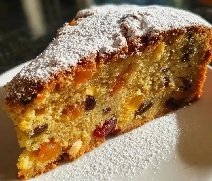 Deliciously decorated Christmas fruit cake with festive ingredients