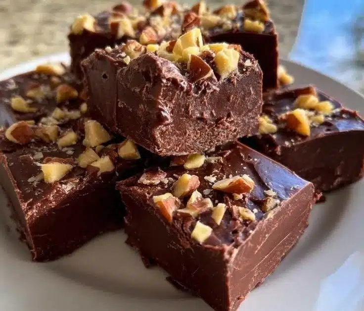 Delicious homemade Christmas Fudge topped with festive sprinkles