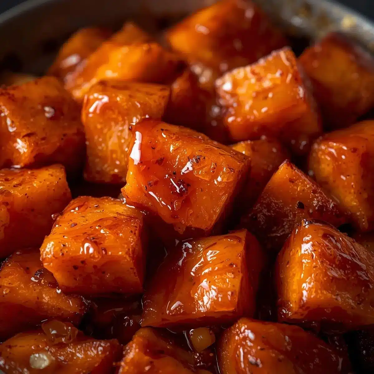 Delicious hot honey melting sweet potatoes served at a festive Christmas dinner.