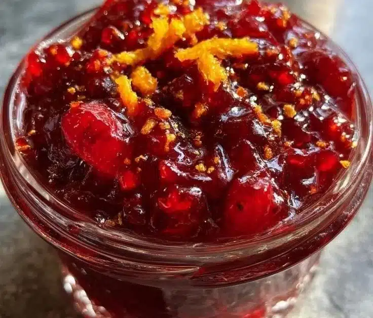 Festive homemade Christmas Jam in a jar with holiday decorations