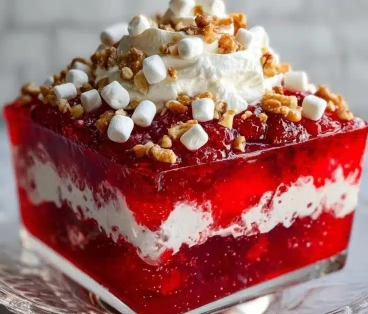 Festive Christmas Jello Salad in a bright bowl, perfect for holiday gatherings