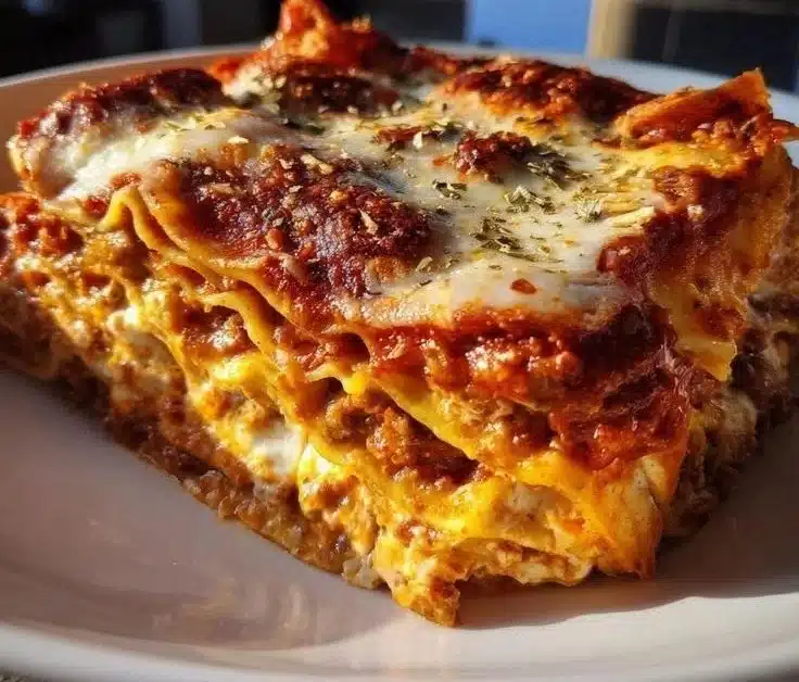 Delicious Christmas Lasagna layered with cheese and festive ingredients