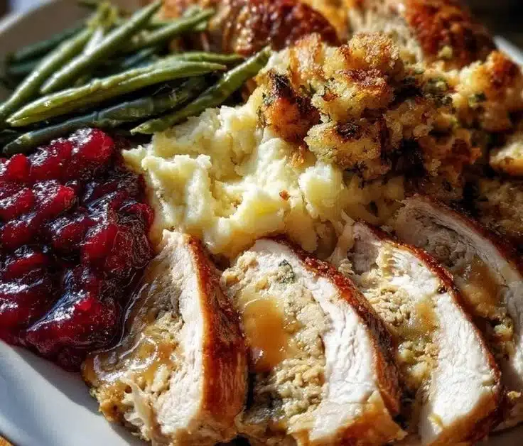 A beautifully set table for a festive Christmas lunch with delicious food.