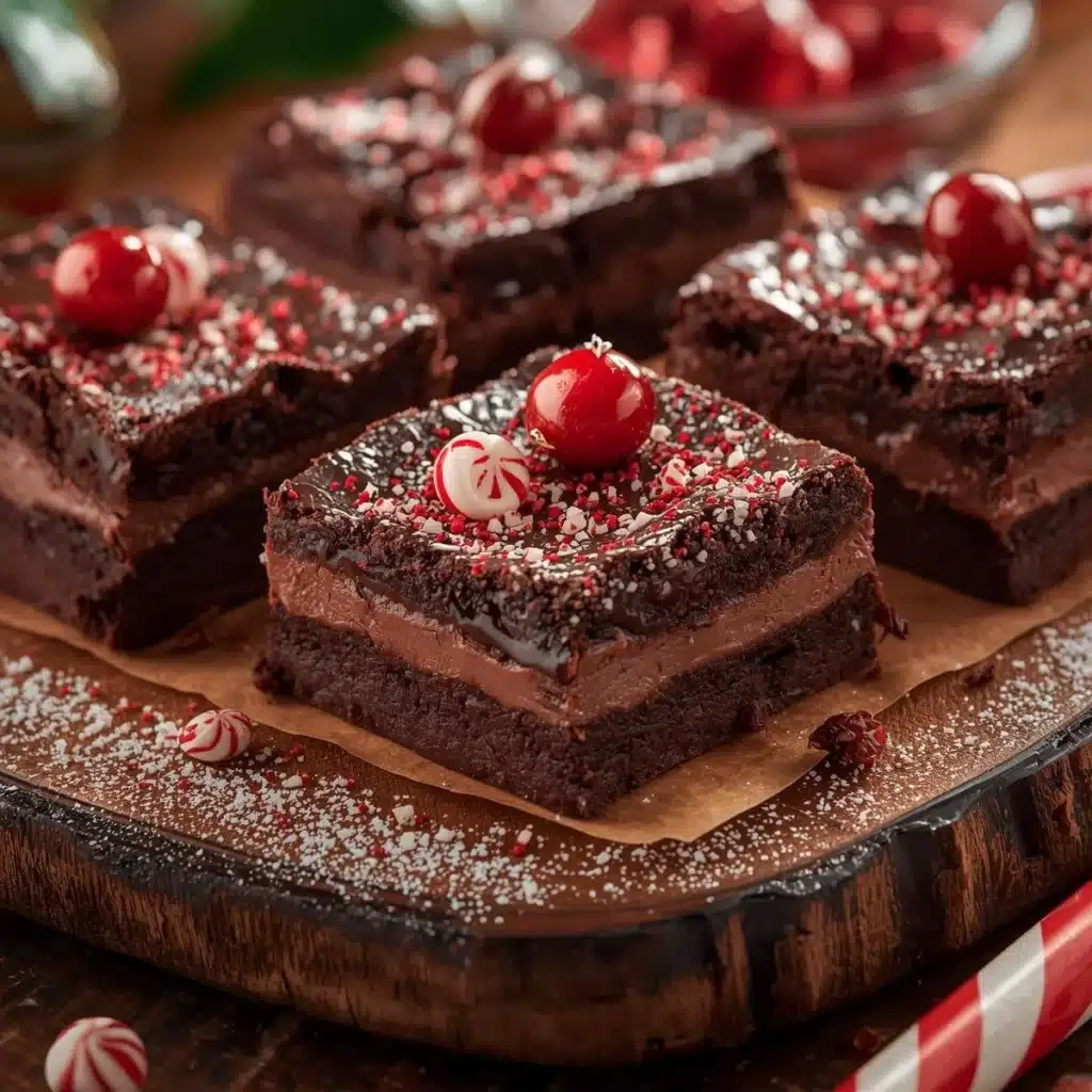 Christmas Magic Layer Brownie Bars with festive toppings served on a plate