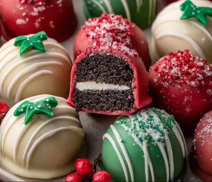 Delicious Christmas Oreo Balls decorated for the holiday season
