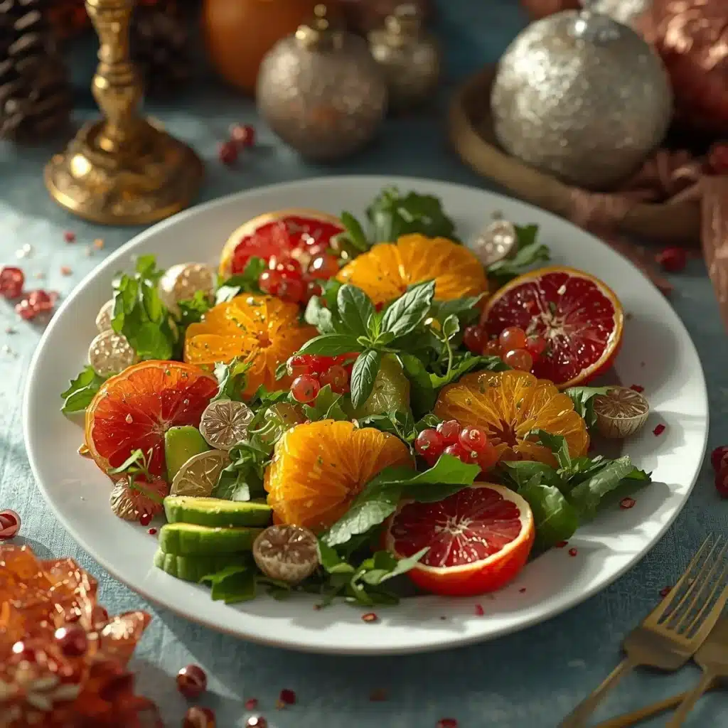 Christmas Winter Citrus Avocado Salad with vibrant greens and colorful citrus fruits